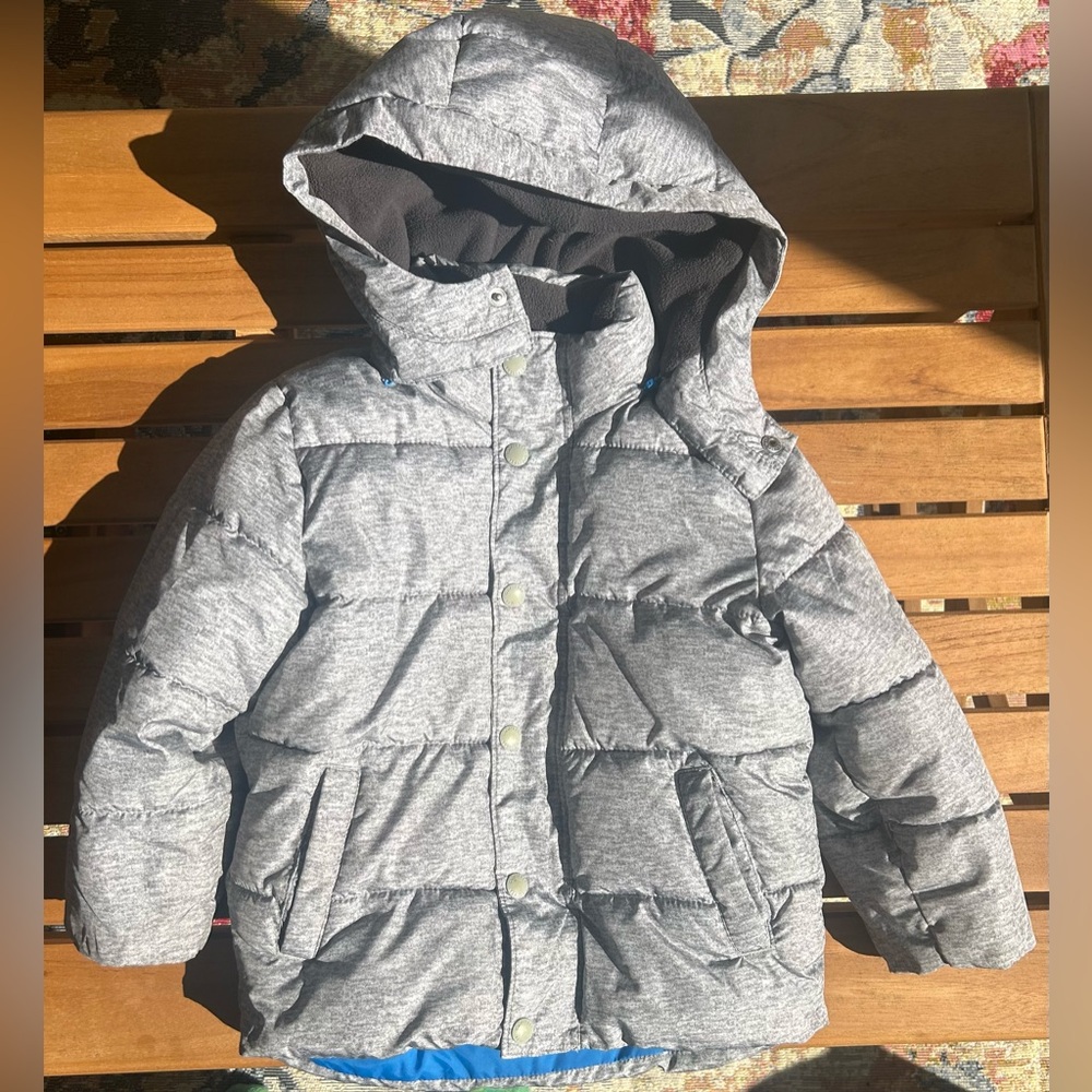 Baby Gap Boys Winter Puffer Jacket Coat Heather Gray with Blue Zipper Size 4